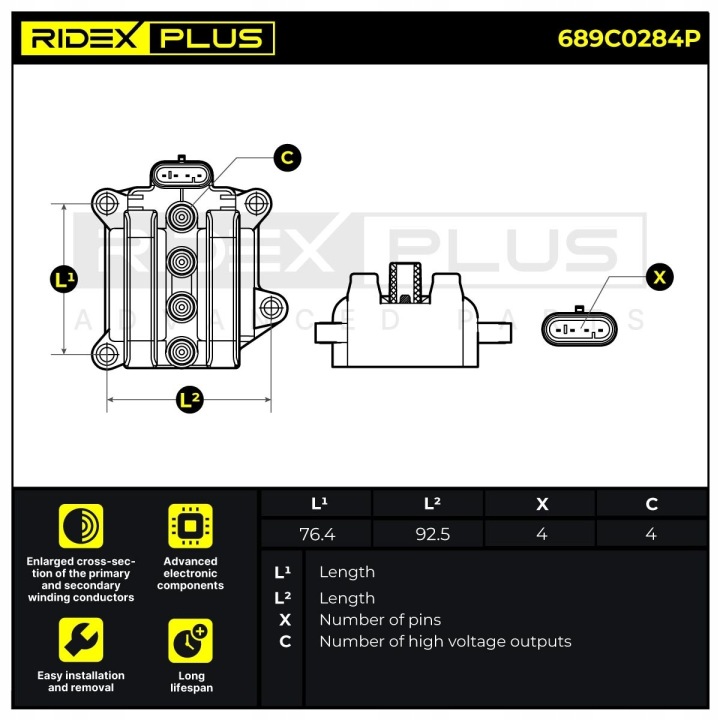 BOBINE ALLUMAGE RIDEX PLUS 689C0284P VERS RENAULT CLIO III BERLINE COMPACTE CLIO II