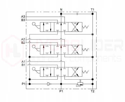 DISTRIBUIDOR HIDRÁULICO 3 SEKCYJNY 20L 3P40 + PRZYLACZA 16/16 HYDROLIDER 