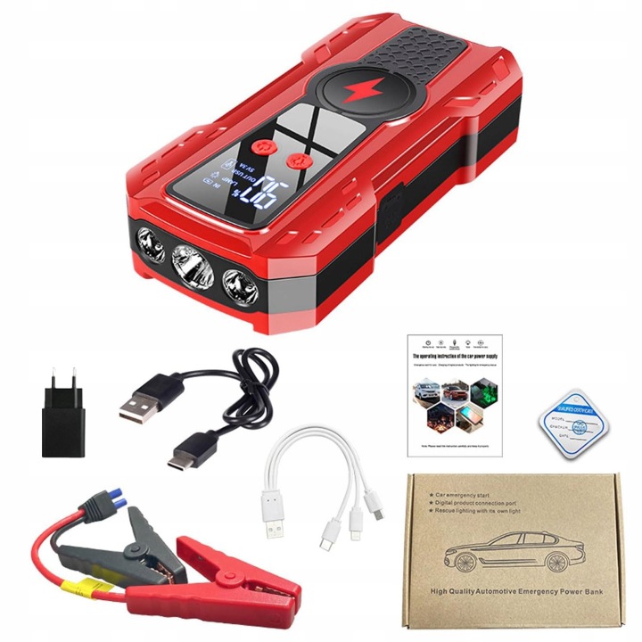 AWARYJNY DÉMARREUR AUTOMOBILE 4000A 18W LED POWER BANK 10000MAH PORTABLE