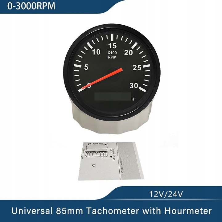 Waterproof Tachometer 3-8K RPM Tacho Gauge REV Counter with Hour Met~80622