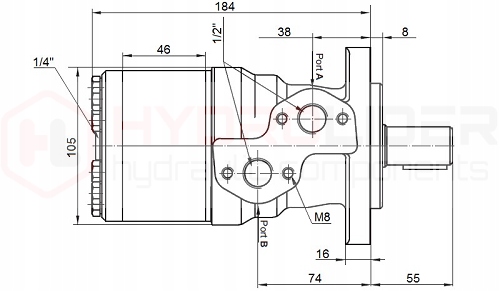 MOTEUR HYDRAULIQUE BMRY 250 12KW ARBRE 25MM 240OBR/MIN 470NM HYDROLIDER