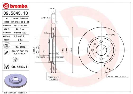 DISCOS ZAPATAS PARTE DELANTERA BREMBO FIAT BRAVO II 