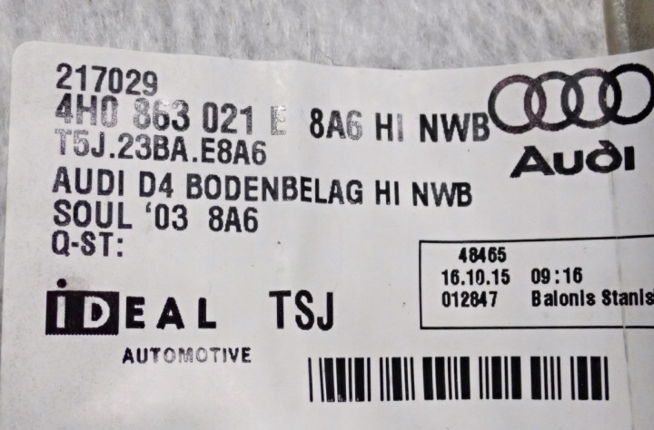 4H0863021E 8A6 REVÊTEMENT PLANCHERS ARRIÈRE AUDI A8 D4 4H