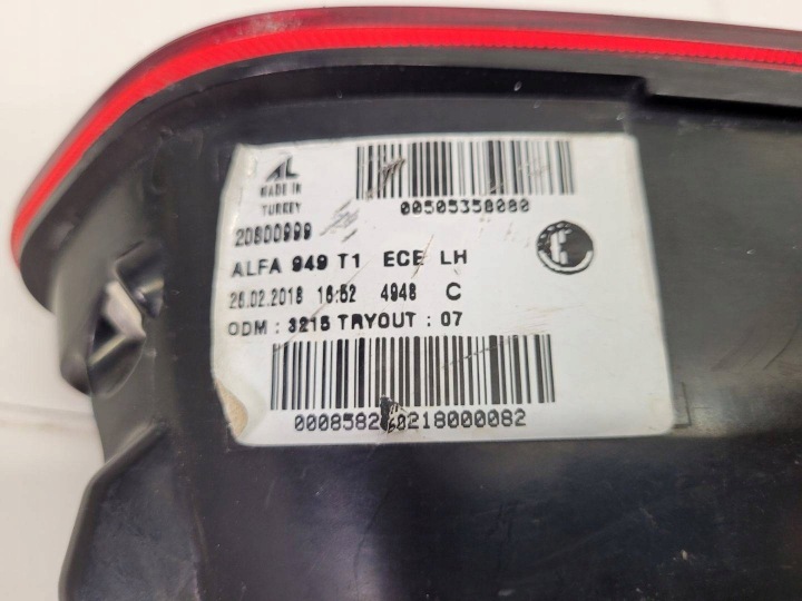 PHARE ARRIÈRE GAUCHE CÔTÉ ALFA ROMEO STELVIO 949 2017 20800999