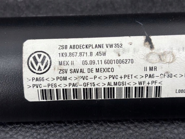 2011 VOLKSWAGEN GOLF VI STORE COUVERCLES DE COFFRE 1K9867871B