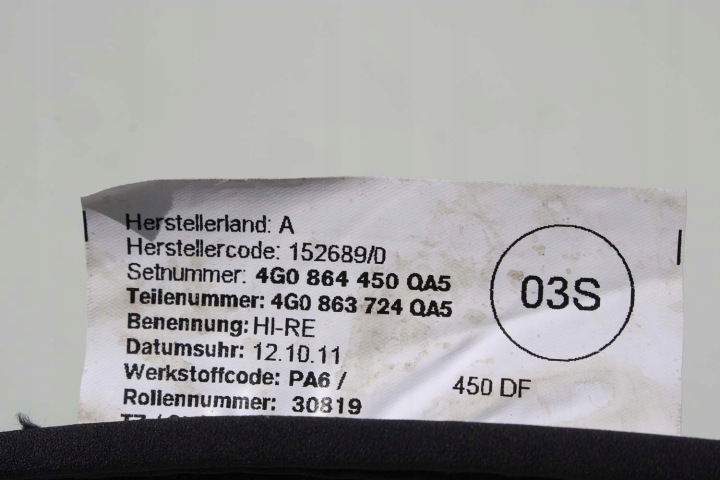 AUDI A6 A7 TAPIS DE SOL PLANCHERS 4G1863691 4G0864450 ESSUIE-GLACES 4G0864450 4G1 8