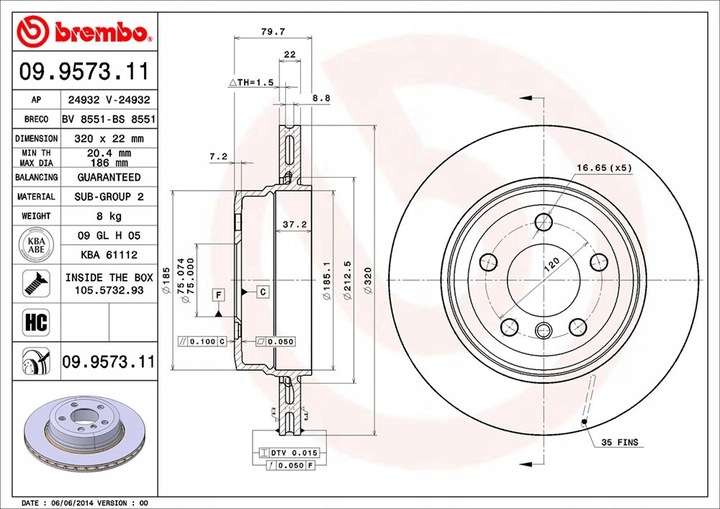 DISCOS DE FRENADO BREMBO 09.9573.11 