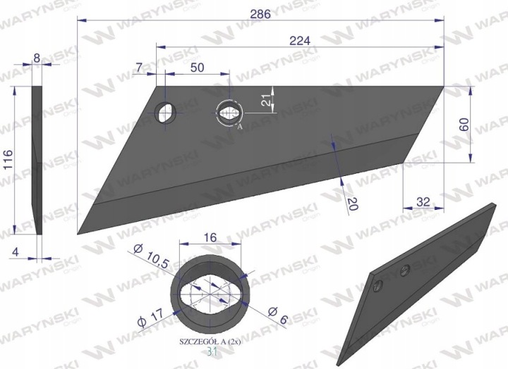 COUTRE AGRÉGAT PODORYWKOWEGO GAUCHE 260MM/2-OTWORY 925371 GRUBER TYPE BRODNI