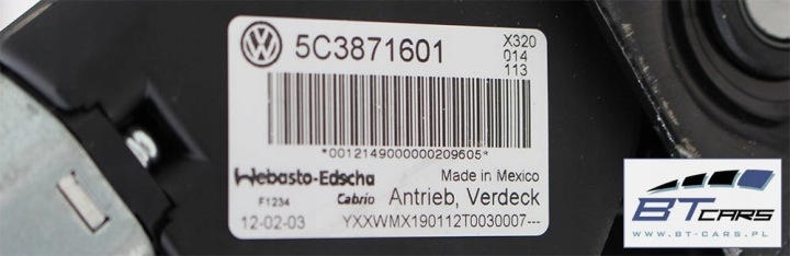 VW THE BEETLE CABRIO TOIT PLIANT 5C3 871 601 5C3871601 5C3871601A 5C38710