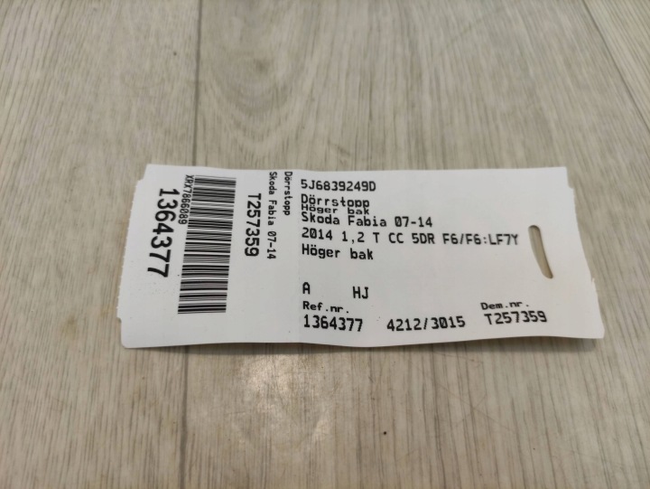 SKODA FABIA II 07-14 LIMITEUR PORTES DROIT ARRIÈRE 5J6839249D