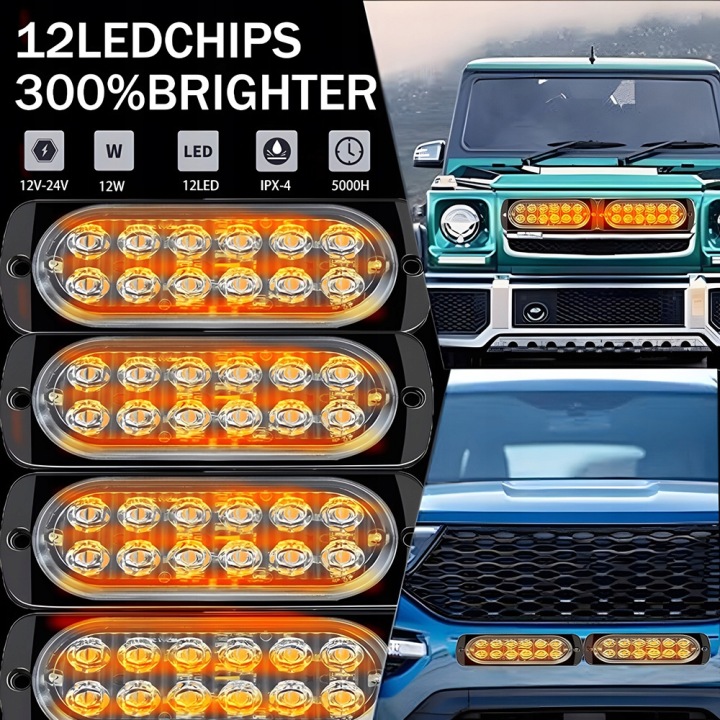 4X 12LED STROBOSKOPY D'AVERTISSEMENT AUTOMOBILE FEUX STROBOSKOPOWE 12/24V