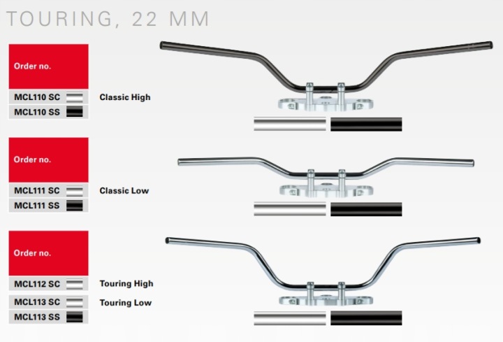 TRW LUCAS VOLANT ACIER 22MM TOURING LOW CHROMÉE BRILLANT