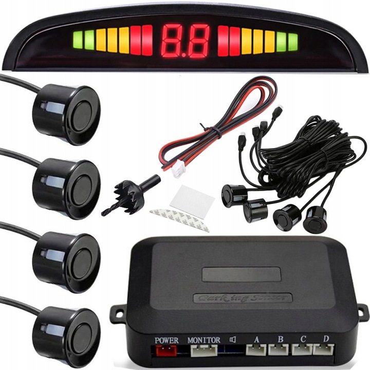 4 SENSORES APARCAMIENTO RETROVISOR DIODO LUMINOSO LED LCD PARTE DELANTERA PARTE TRASERA 