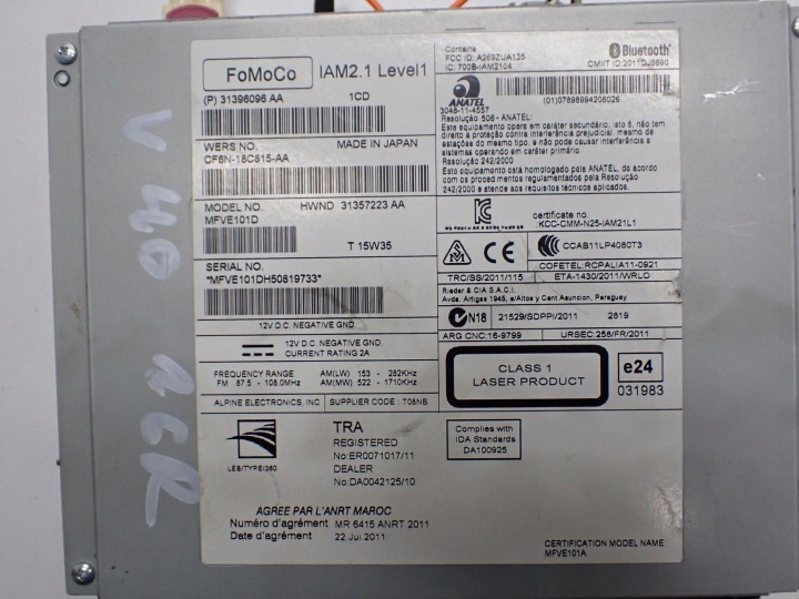 RADIO CD MONITEUR EUROPE 31438297 31396096 VOLVO V40 II 16R