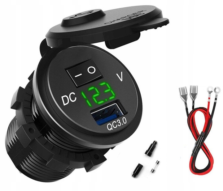 CHARGER POWER UNIT USB QC3.0 VOLTAGE METER + BUTTON 