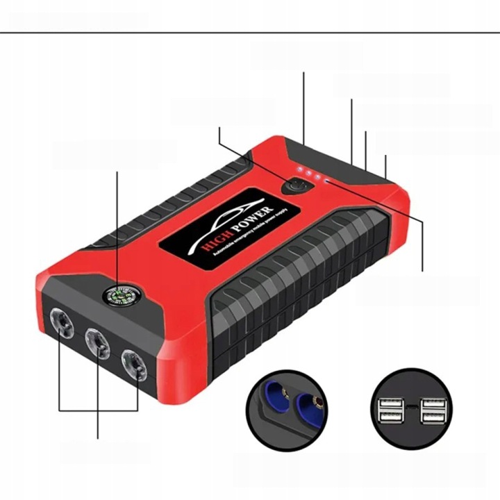 2× DÉMARREUR AUTOMOBILE 99800 MAH 12V AVEC FONCTION LADOWANIA USB I LAMPE DE POCHE LED