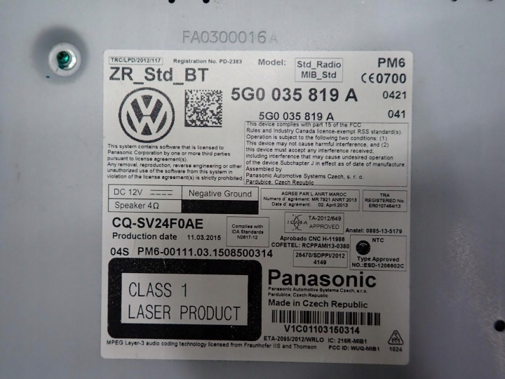 RADIO SD BLUETOOTH D'USINE EUROPE 5G0919605 5G0035819A VW GOLF VII 15R