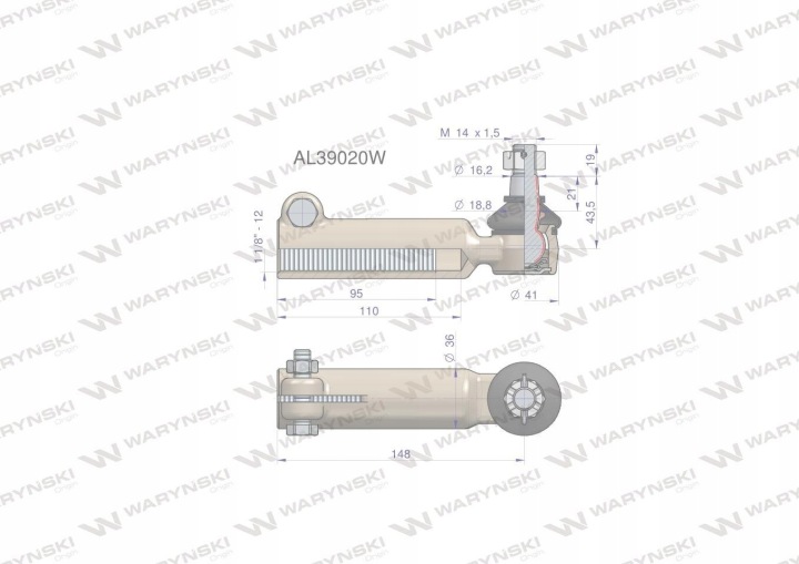 JOINT DIRECTION 148MM- M1 1/8-12 AL39020 WARYNSKI