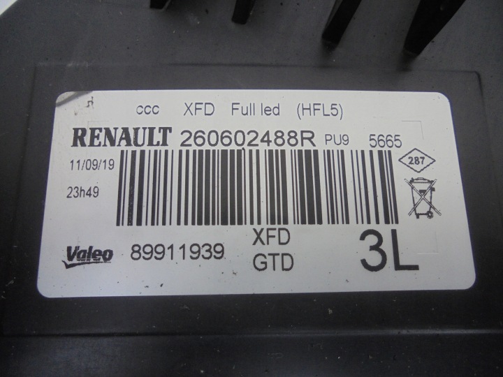 COMPLET LED PURE VISION NOCTURNE GAUCHE PHARE GAUCHE RENAULT TALISMAN 260602488R EUROPE SLASKIE