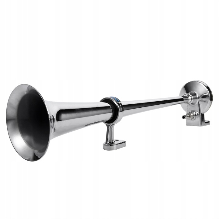 SIGNAL KLAXON TROMPETTE AVERTISSEUR SONORE CHROME AVEC COMPRESSEUR TRÈS HAUT-PARLEUR 12V 45CM
