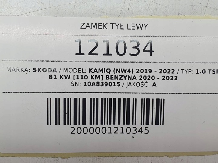 SERRURE ARRIÈRE ARRIÈRE GAUCHE PORTES CÂBLE SKODA KAMIQ LIFT SCALA 10A839015