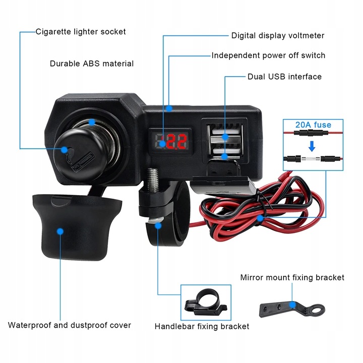 NEGRO STYL DOBLE VOLTÍMETRO USB 3.4A 5V ONOFF 