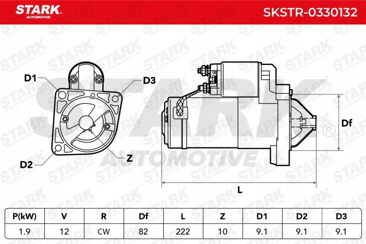 DÉMARREUR STARK SKSTR-0330132 1,9KW 12V VERS OPEL ZAFIRA B (A05) ASTRA J