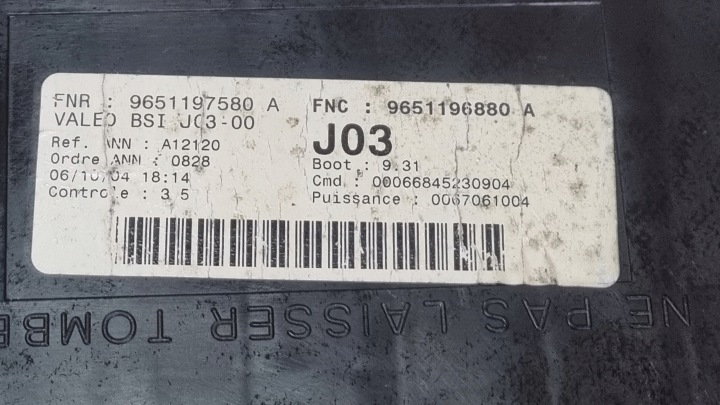 MODULE CONTRÔLEUR BOÎTE FUSIBLE CITROEN PEUGEOT 9651197580A 9651196880A