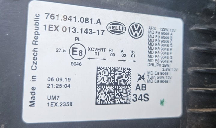GAUCHE VW TOUAREG III COMPLET LED 761-R-LINE NOIR 761941081A