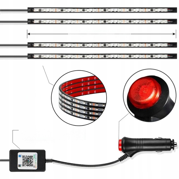 CINTA DIODO LUMINOSO LED RGB 5050 12V BLUETOOTH APLIKACJA ILUMINACIÓN KABIN AUTO COCHE 