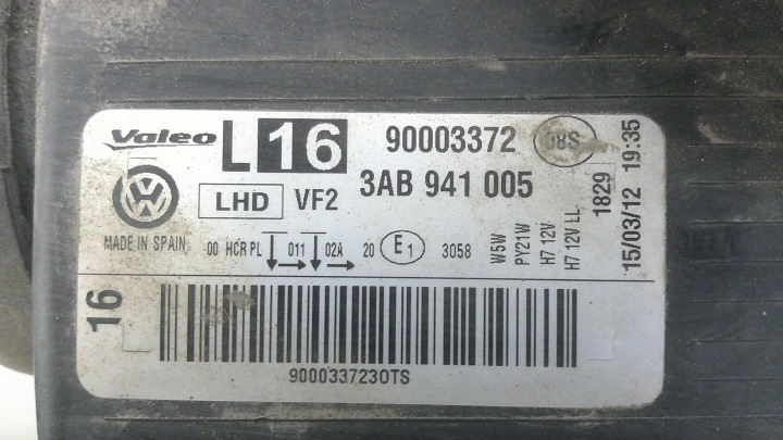 VW PASSAT B7 PHARE GAUCHE ORDINAIRE EUROPE 3AB941005