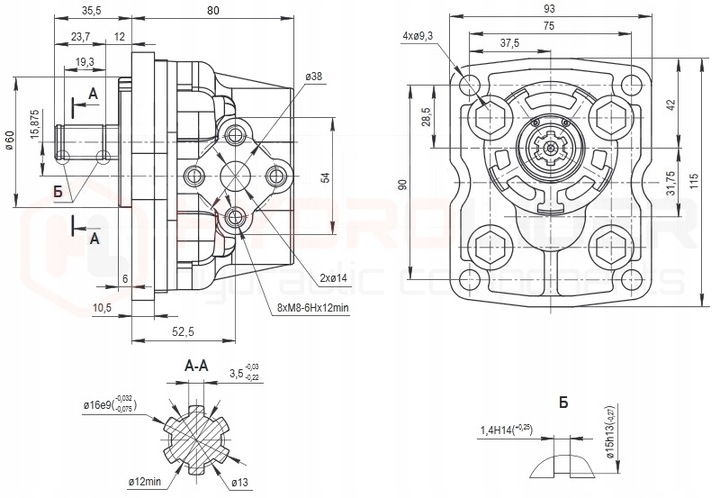 BOMBA HIDRÁULICA ZEBATA NSZ16 16CM3 24L IZQUIERDA IZQUIERDA OBROTY 6 FREZ HYDROSILA 