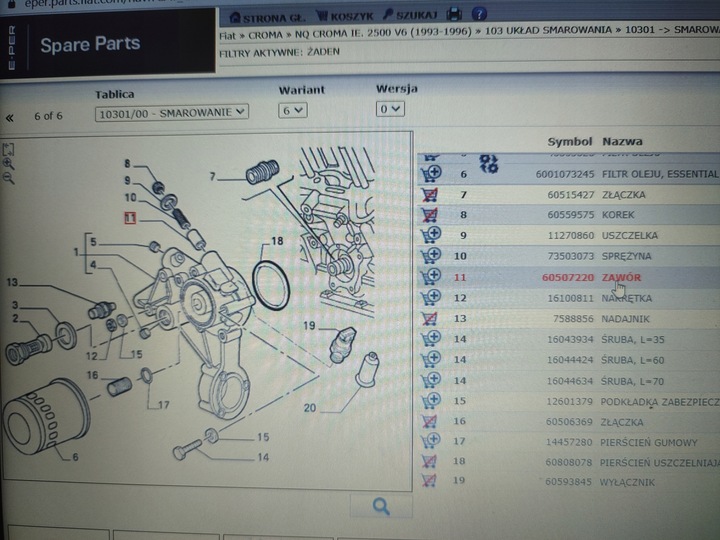 ALFA ROMEO GTV SPIDER VÁLVULA DE REBOSE DE BOMBA ACEITES 60507220 60732903 