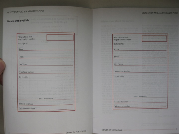 SEAT LIBRO DE MANTENIMIENTO 2002R INGLESA LIBRO 