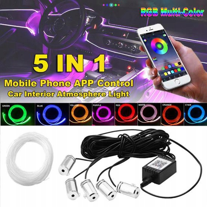 6M CABLE DE FIBRA ÓPTICA RGB DIODO LUMINOSO LED AMBIENT AUTO LUZ FARO 