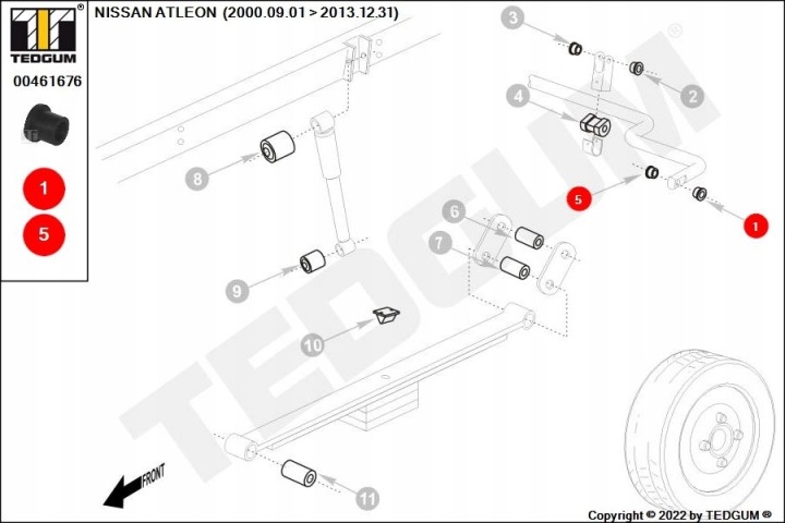 TED-GUM CAOUTCHOUC STABILISATEUR ARRIÈRE LEWY/PRAWY NISSAN ATLEON (00-) 18MM 00461676