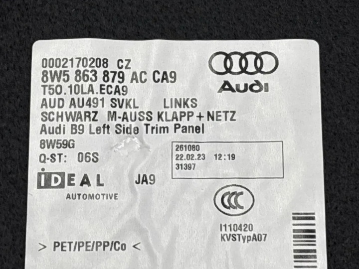 AUDI A3 8Y 2021 COLLECTEUR GARNITURE COUVERCLES DE COFFRE