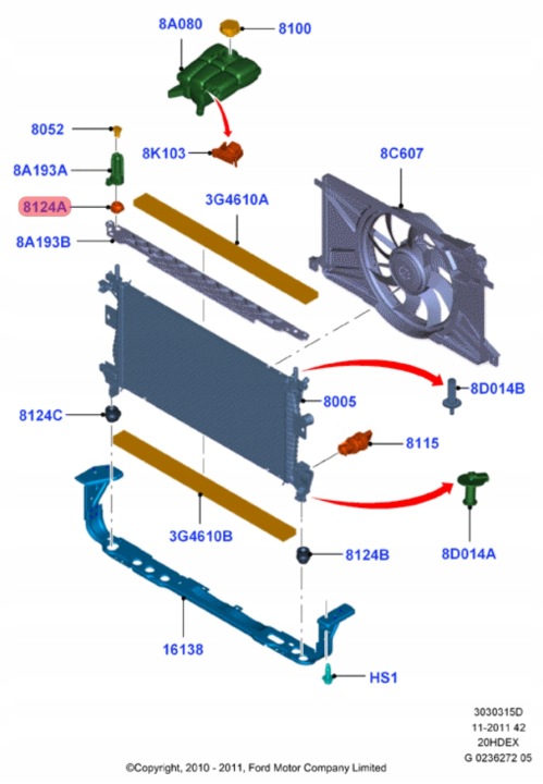 FORD, VOLVO POIGNÉE FIXATION RADIATEUR DÉFLECTEUR CAPOTS 3M5H-8125-AC, 1235848