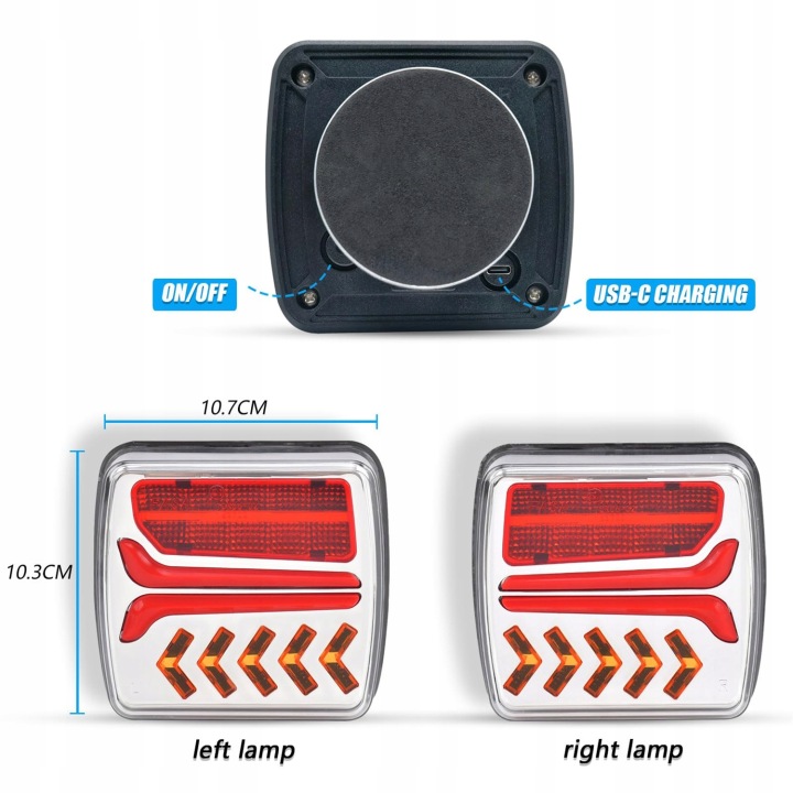 KIT LED PHARES SANS FIL ARRIÈRE REMORQUES SUR AIMANT 12V/24V 7PIN IP65