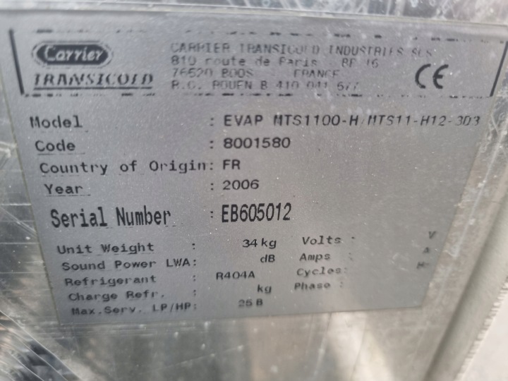 CONDUIT ÉVAPORATEUR AGRÉGAT CHLODNICZEGO CARRIER TRANSICOLD MTS1100-H