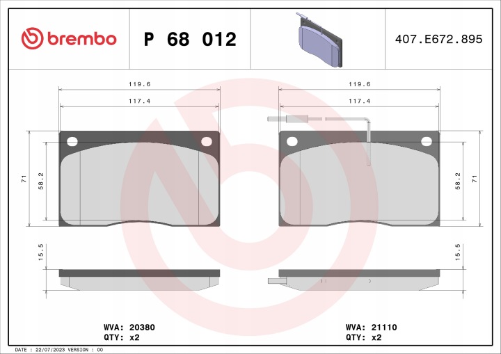 PLAQUETTES FREIN BREMBO P68012 20380155