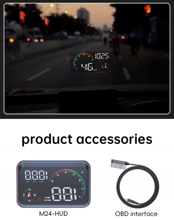 4,5″ OBD+GPS HUD M24 PREDK. TACHOMETR TEMP EAU COMPTEUR LED UNIWERS. 800X480