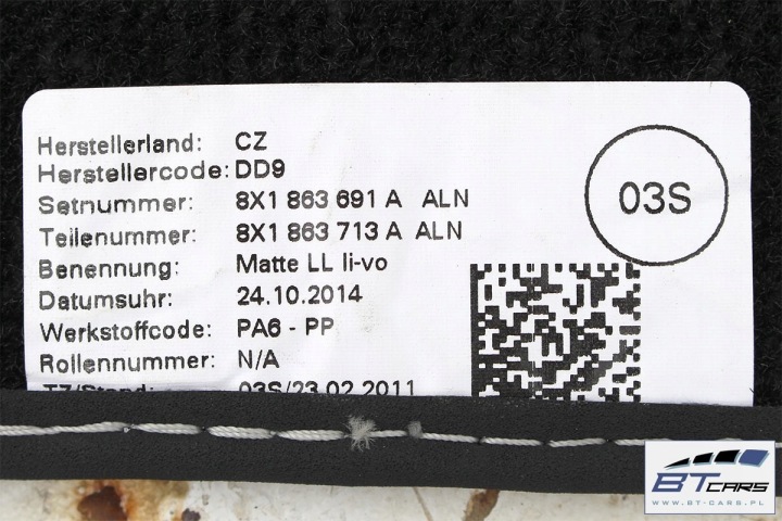 AUDI A1 S1 TAPIS DE SOL PLANCHERS S-LINE TAPIS 8X1863691A 8X0864450 8X0863724 8