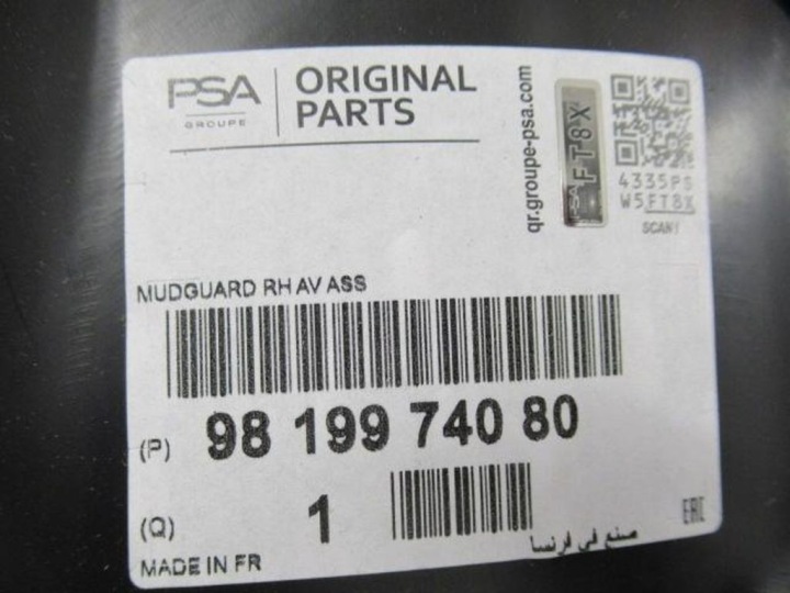 PEUGEOT 308 T9 PASSAGE DE ROUE DROIT AVANT ORIGINE