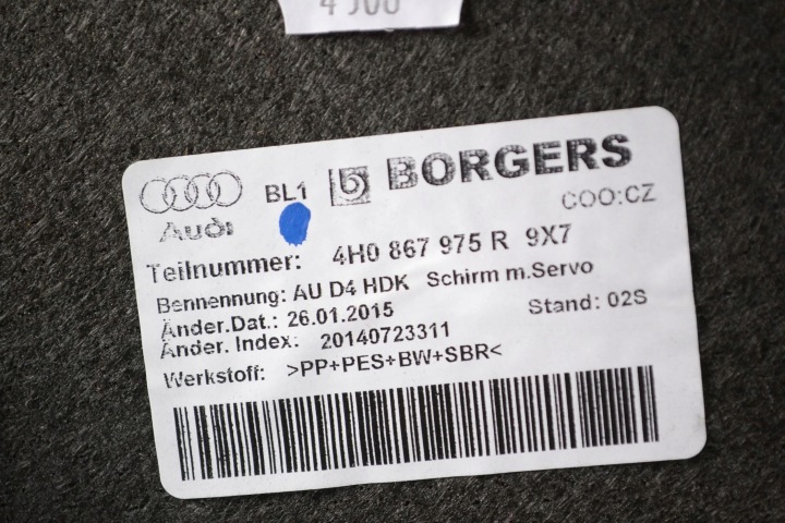 AUDI A8 S8 D4 4H 2015 BRODERIE GARNITURE ARRIÈRE COUVERCLES DE COFFRE COUVERCLES DE COFFRE