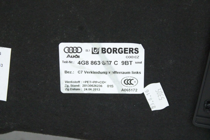 COLLECTEUR COUVERCLES DE COFFRE GAUCHE ARRIÈRE AUDI A7 C7 4G8863887C