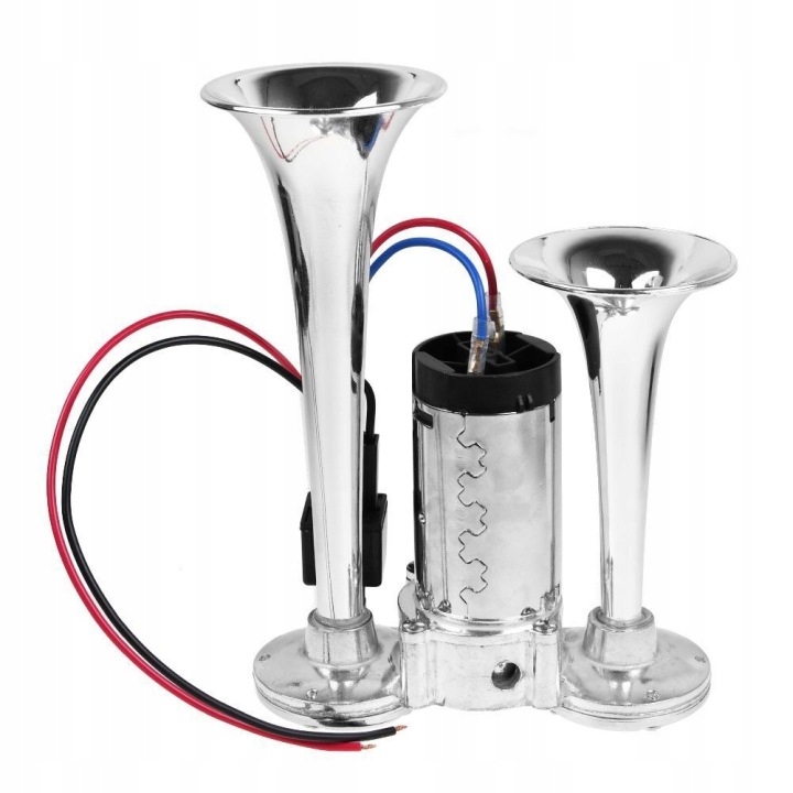 KLAXON TIR TROMPETTE AVERTISSEUR SONORE COMPRESSEUR 12V HAUT-PARLEUR PNEUMATIQUE 600DB CHROME