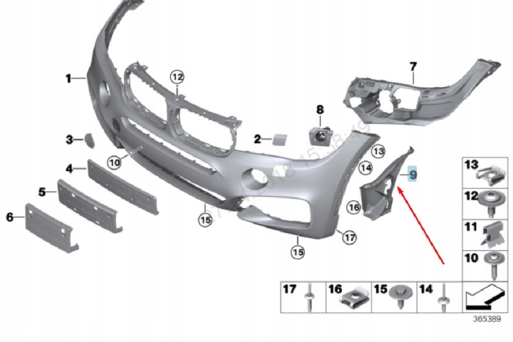BMW X6 F16 AVANT PARE-CHOCS M DROIT CANAL AIR 51118056506 8056506
