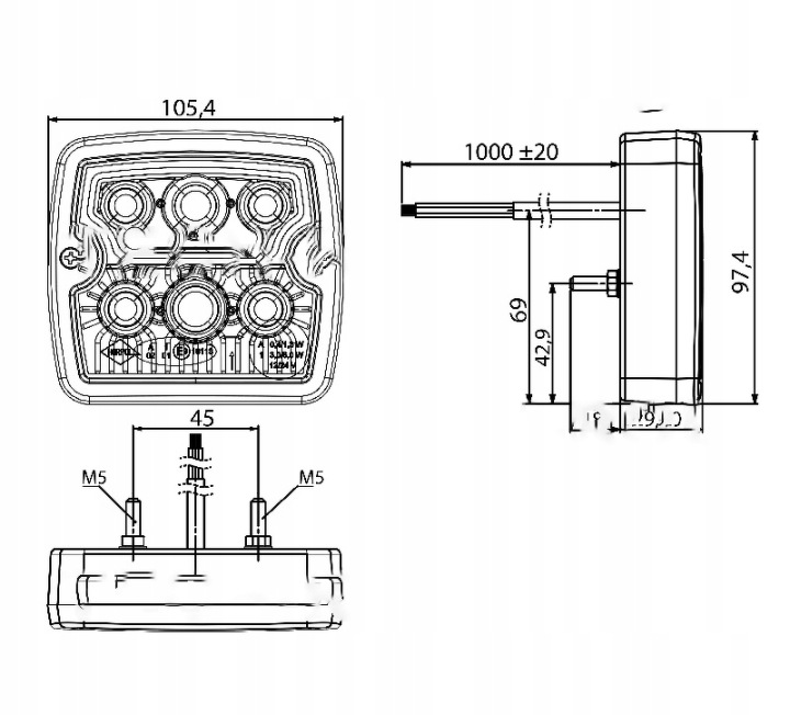 PHARE COMBINÉ DIODE AVANT UNIVERSELLE CLIGNOTANT POSITION 12V