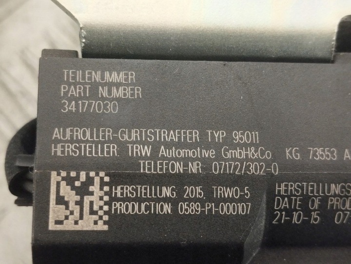 CEINTURE DE SÉCURITÉ BMW 7 2016 AVEC AVANT AVEC GAUCHE 34201231D